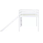 Lit mezzanine bas jumeau avec toboggan, échelle et barrières de sécurité – Blanc, Bois massif