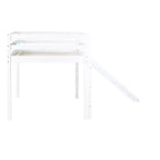 Lit mezzanine bas jumeau avec toboggan, échelle et barrières de sécurité – Blanc, Bois massif