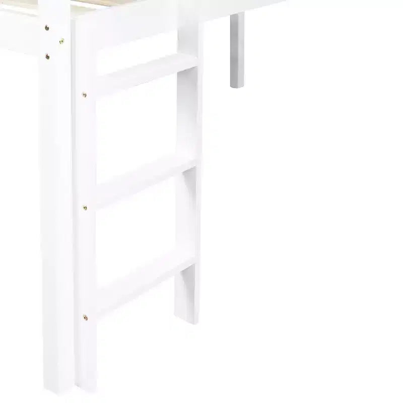 Lit mezzanine bas jumeau avec toboggan, échelle et barrières de sécurité – Blanc, Bois massif