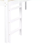 Lit mezzanine bas jumeau avec toboggan, échelle et barrières de sécurité – Blanc, Bois massif