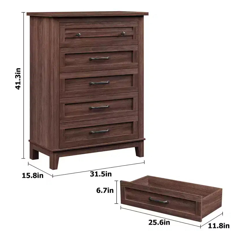 Commode verticale autoportante à 5 tiroirs noire/marron/marron et blanc/blanche