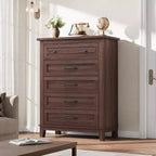 Commode verticale autoportante à 5 tiroirs noire/marron/marron et blanc/blanche
