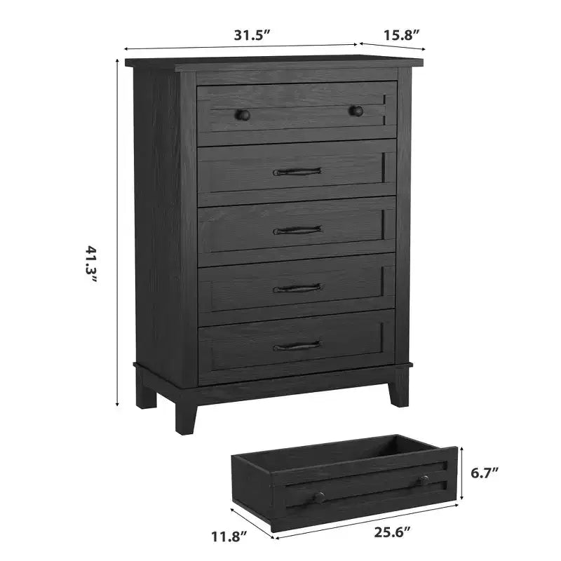 Commode verticale autoportante à 5 tiroirs noire/marron/marron et blanc/blanche