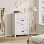 Commode verticale autoportante à 5 tiroirs noire/marron/marron et blanc/blanche