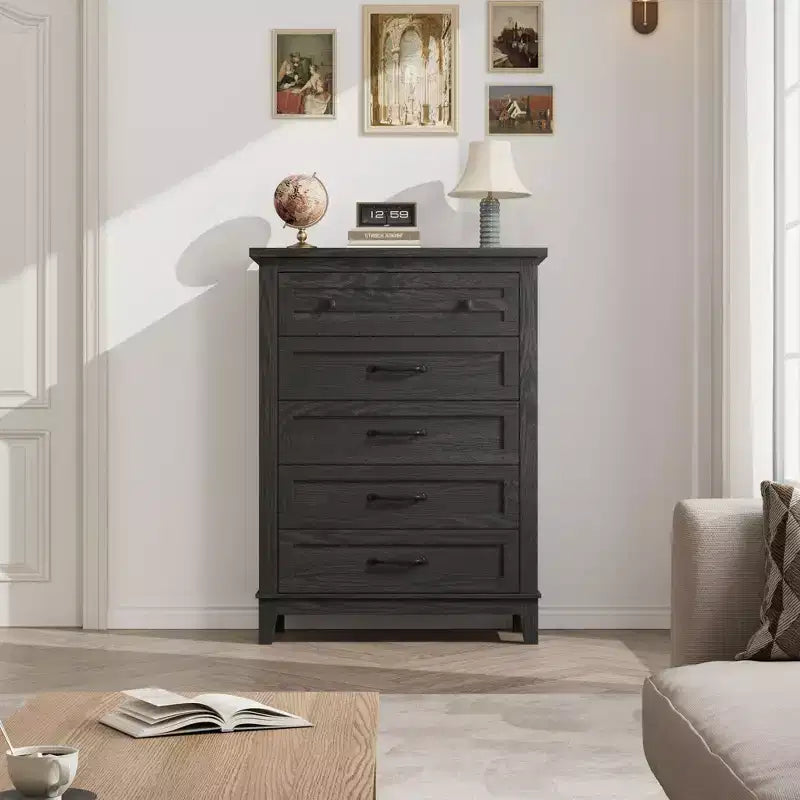 Commode verticale autoportante à 5 tiroirs noire/marron/marron et blanc/blanche