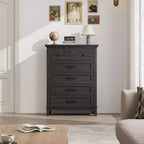 Commode verticale autoportante à 5 tiroirs noire/marron/marron et blanc/blanche