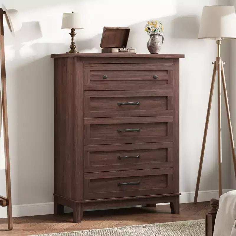 Black / Brown / Brown+White / White 5-Drawer Vertical Dresser, Freestanding
