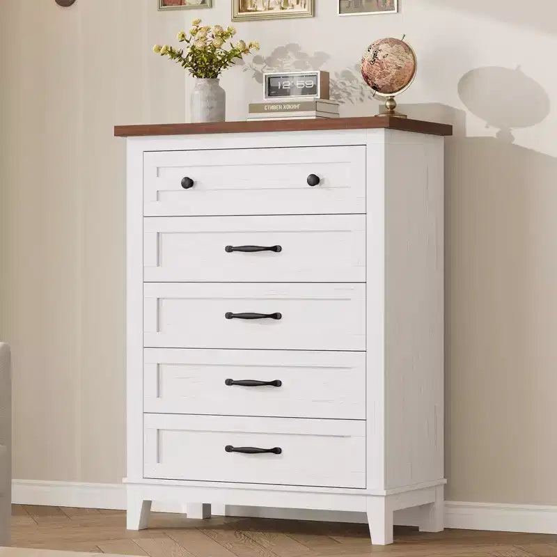 Black / Brown / Brown+White / White 5-Drawer Vertical Dresser, Freestanding