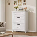 Commode verticale autoportante à 5 tiroirs noire/marron/marron et blanc/blanche