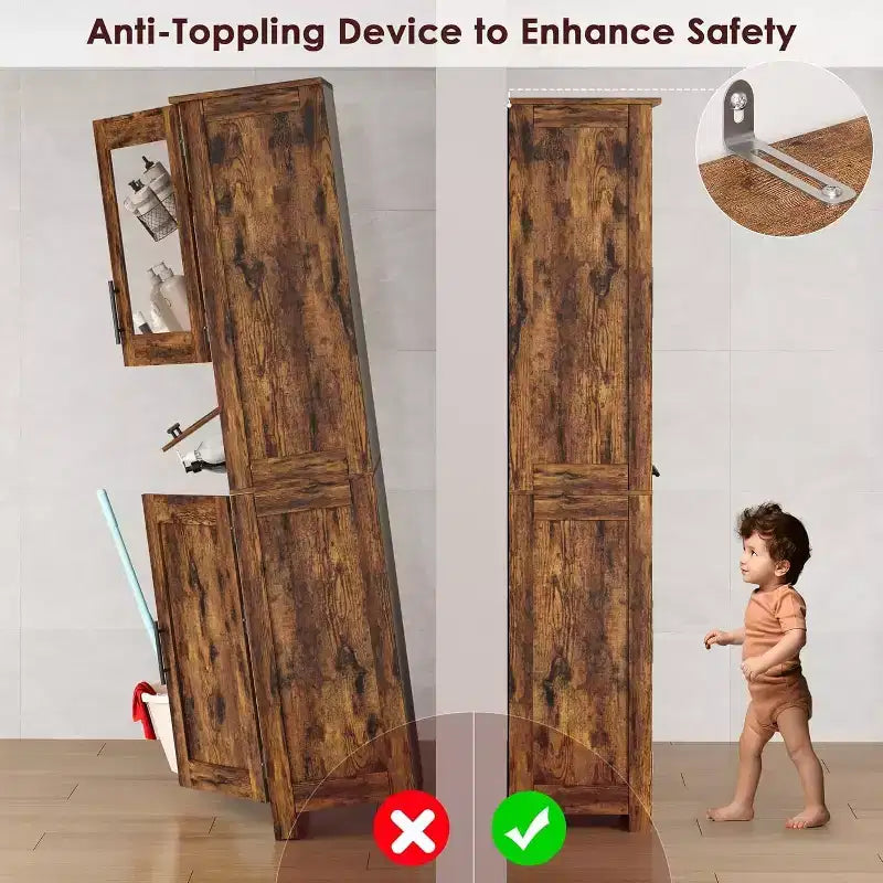 Colonne de salle de bain – Meuble de rangement sur pied avec portes et étagères réglables