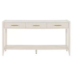Console de 152 cm avec 3 tiroirs et étagère de rangement, beige/noir/bleu, montage par 1 personne