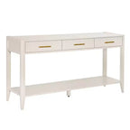 Console de 152 cm avec 3 tiroirs et étagère de rangement, beige/noir/bleu, montage par 1 personne