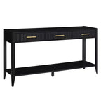 Console de 152 cm avec 3 tiroirs et étagère de rangement, beige/noir/bleu, montage par 1 personne