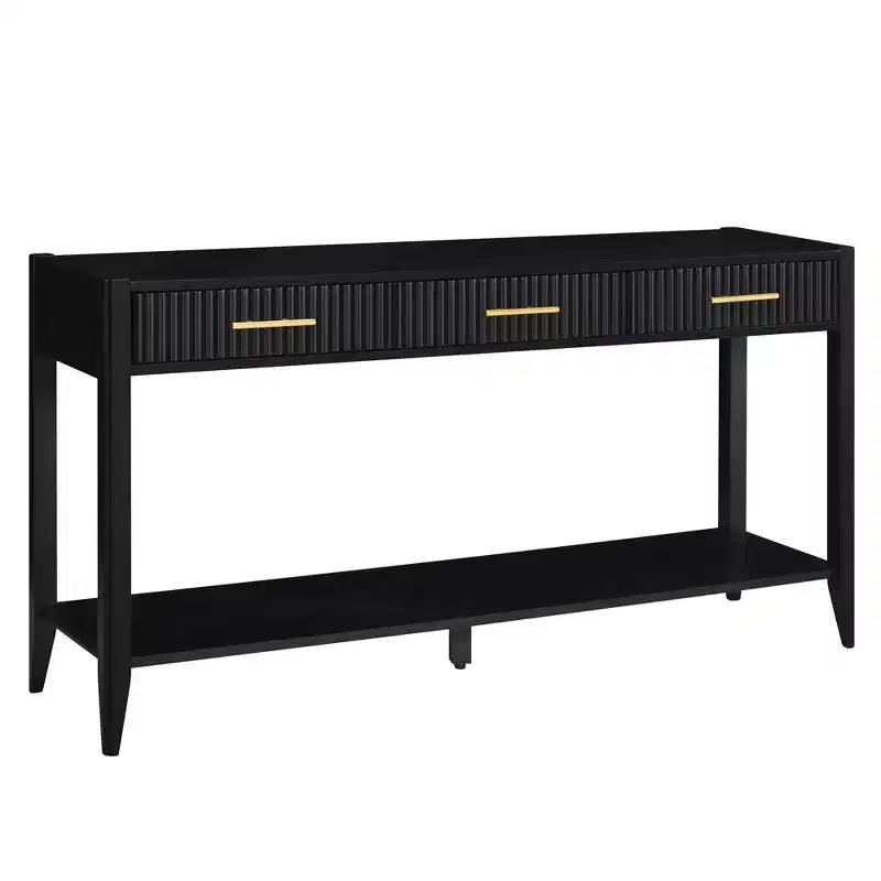 Beige / Black / Blue 60" Console Table with 3 Drawers & Storage Shelf, 1-Person Assembly