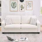 Canapé 3 places en velours côtelé beige, accoudoirs larges et assise profonde, 211 cm