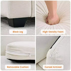 Canapé 3 places en velours côtelé beige, accoudoirs larges et assise profonde, 211 cm
