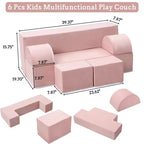Canapé de jeu modulaire 6 pièces, bleu foncé / gris foncé / rose, canapé en mousse convertible, 2 places