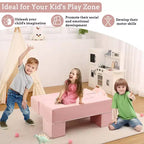 Canapé de jeu modulaire 6 pièces, bleu foncé / gris foncé / rose, canapé en mousse convertible, 2 places