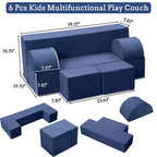 Canapé de jeu modulaire 6 pièces, bleu foncé / gris foncé / rose, canapé en mousse convertible, 2 places