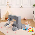 Canapé de jeu modulaire 6 pièces, bleu foncé / gris foncé / rose, canapé en mousse convertible, 2 places