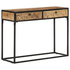 Table console en bois de manguier massif 100 x 35 x 75 cm – Tiroirs sculptés à la main et cadre en acier