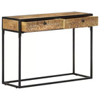 Table console en bois de manguier massif 100 x 35 x 75 cm – Tiroirs sculptés à la main et cadre en acier