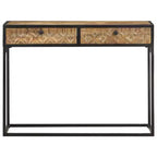 Table console en bois de manguier massif 100 x 35 x 75 cm – Tiroirs sculptés à la main et cadre en acier
