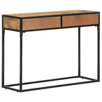 Table console en bois de manguier massif 100 x 35 x 75 cm – Tiroirs sculptés à la main et cadre en acier