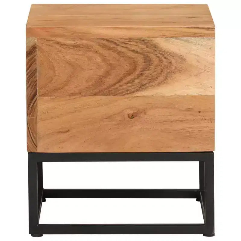 Table d'appoint en bois d'acacia massif 30x30x33 cm – Grain naturel, base en fer noir