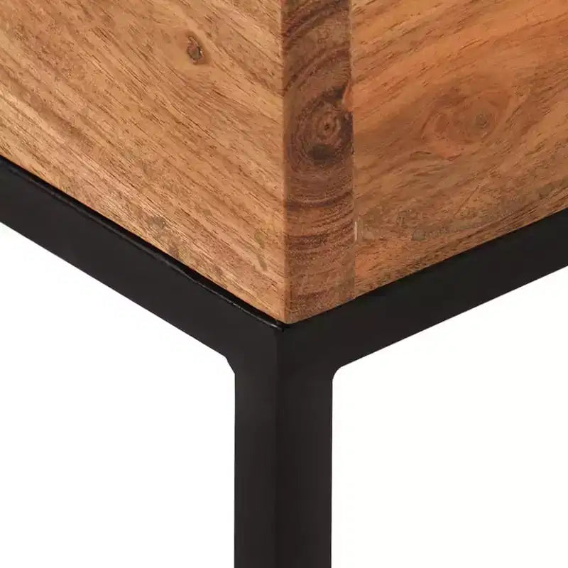 Table d'appoint en bois d'acacia massif 30x30x33 cm – Grain naturel, base en fer noir