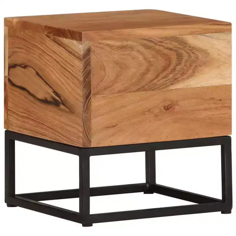 Table d'appoint en bois d'acacia massif 30x30x33 cm – Grain naturel, base en fer noir