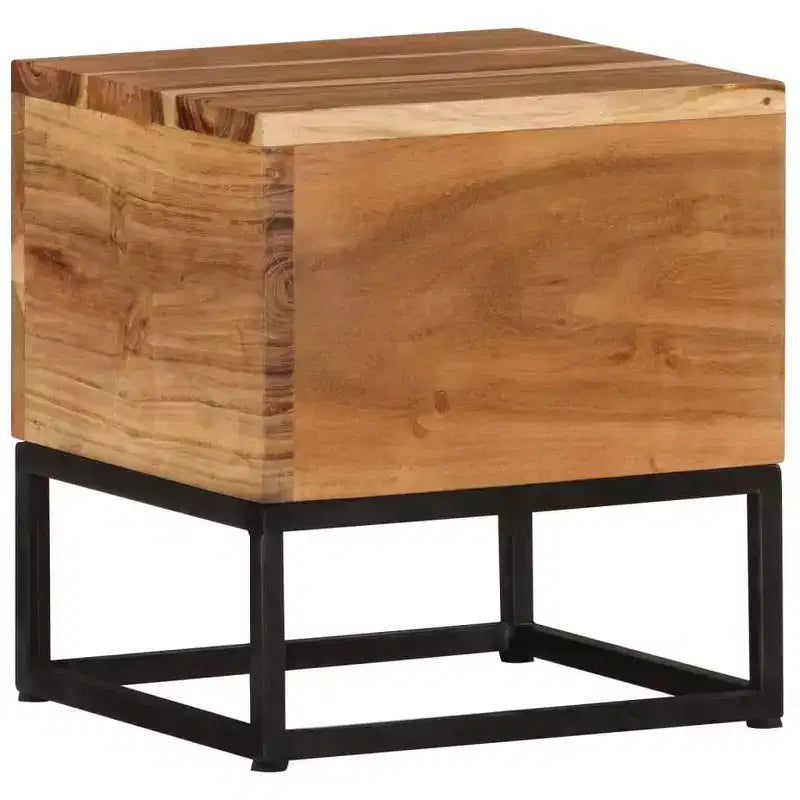 Table d'appoint en bois d'acacia massif 30x30x33 cm – Grain naturel, base en fer noir