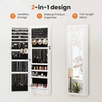 Armoire à bijoux murale de 47,2" avec 6 lumières LED, miroir pleine longueur et armoire verrouillable