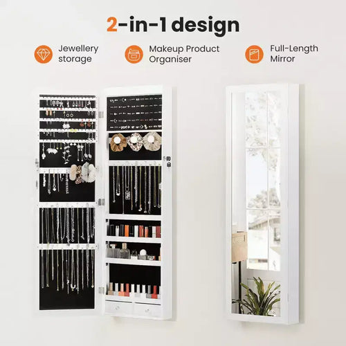 Armoire à bijoux murale de 47,2" avec 6 lumières LED, miroir pleine longueur et armoire verrouillable