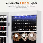 Armoire à bijoux murale de 47,2" avec 6 lumières LED, miroir pleine longueur et armoire verrouillable