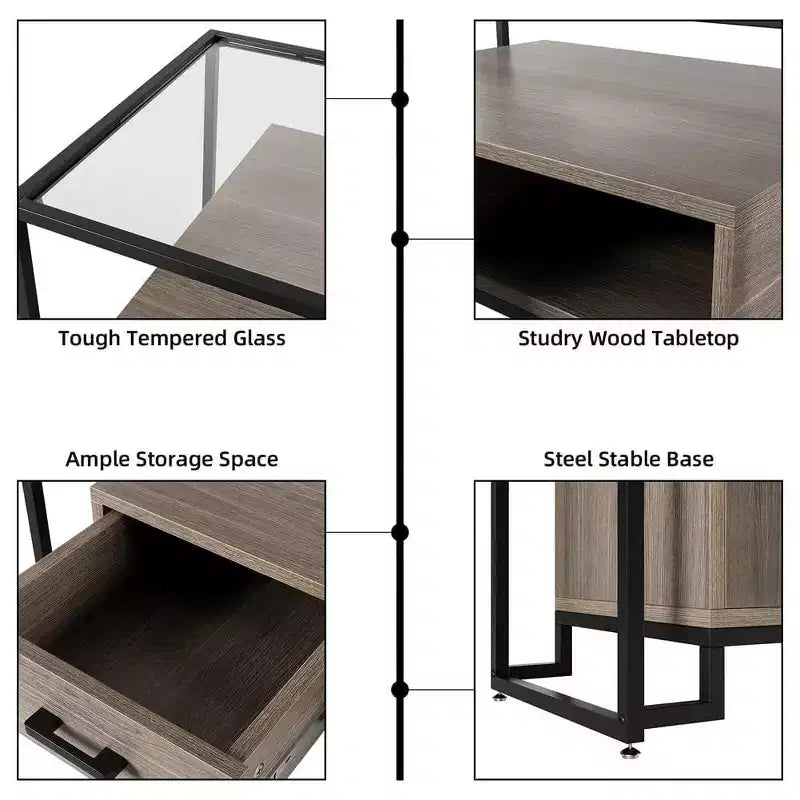 Black 5-Tier Baker's Rack with Glass Door Cabinet and Drawer