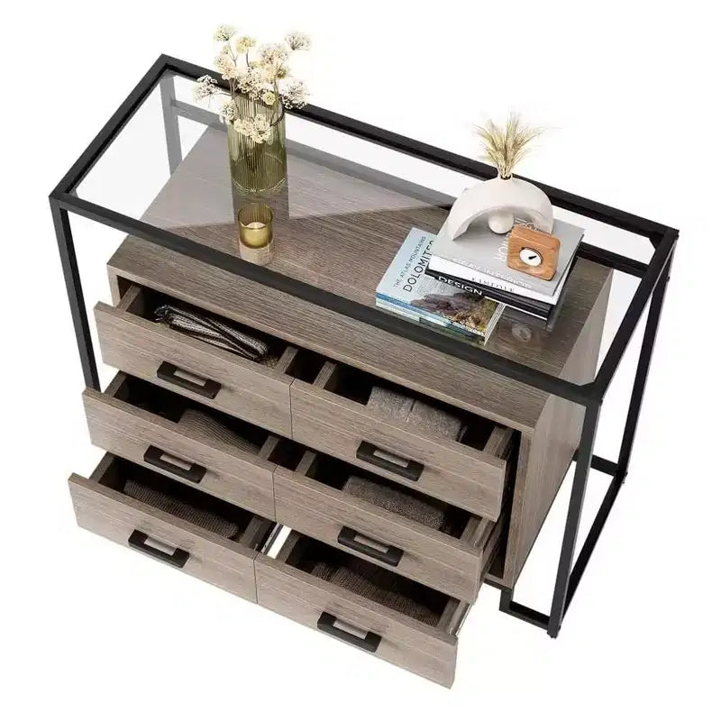 Black 5-Tier Baker's Rack with Glass Door Cabinet and Drawer
