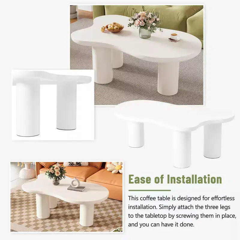 Table basse en forme de nuage noir/blanc, table d'appoint à coin rond à 3 pieds