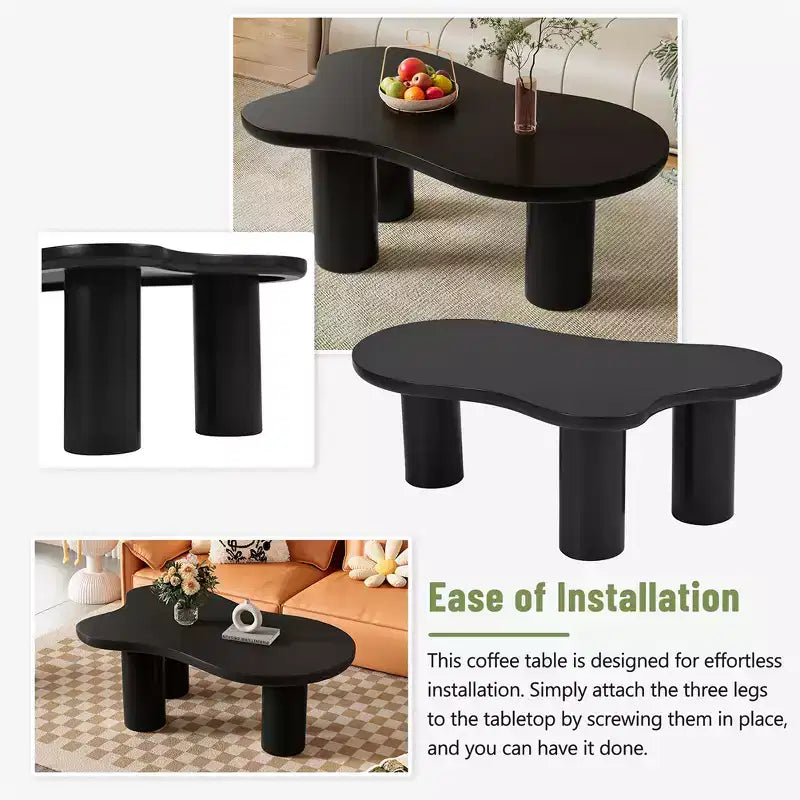 Table basse en forme de nuage noir/blanc, table d'appoint à coin rond à 3 pieds