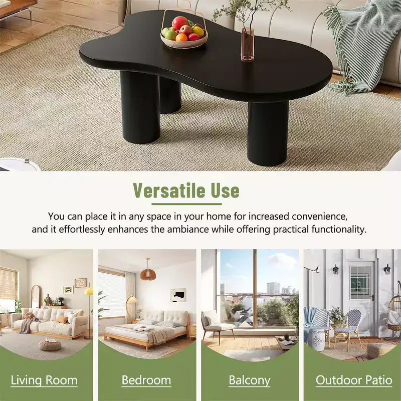 Table basse en forme de nuage noir/blanc, table d'appoint à coin rond à 3 pieds