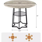 Table à manger piètement boucle en fer noir, 4 places, plateau marron/gris