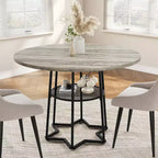 Table à manger piètement boucle en fer noir, 4 places, plateau marron/gris