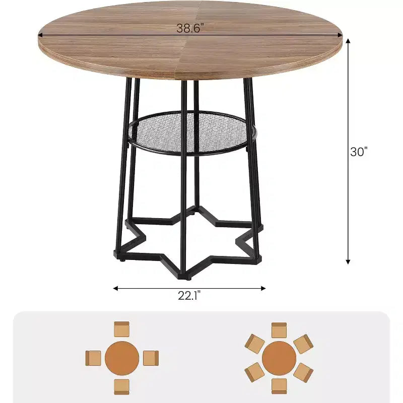 Black Iron Loop Leg Dining Table, Seats 4, Brown/Grey Top