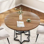 Table à manger piètement boucle en fer noir, 4 places, plateau marron/gris