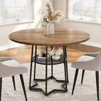 Table à manger piètement boucle en fer noir, 4 places, plateau marron/gris
