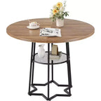 Table à manger piètement boucle en fer noir, 4 places, plateau marron/gris