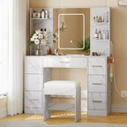 Coiffeuse avec miroir et lumières LED, table de maquillage à 7 tiroirs avec tabouret – Noir / Blanc / Blanc marbré