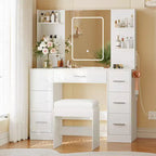 Coiffeuse avec miroir et lumières LED, table de maquillage à 7 tiroirs avec tabouret – Noir / Blanc / Blanc marbré