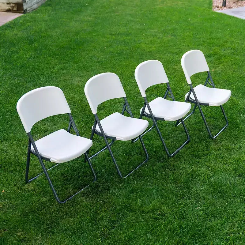 Chaise pliante à piétement en boucle, usage commercial léger, lot de 4 – Blanc, utilisation intérieure et extérieure