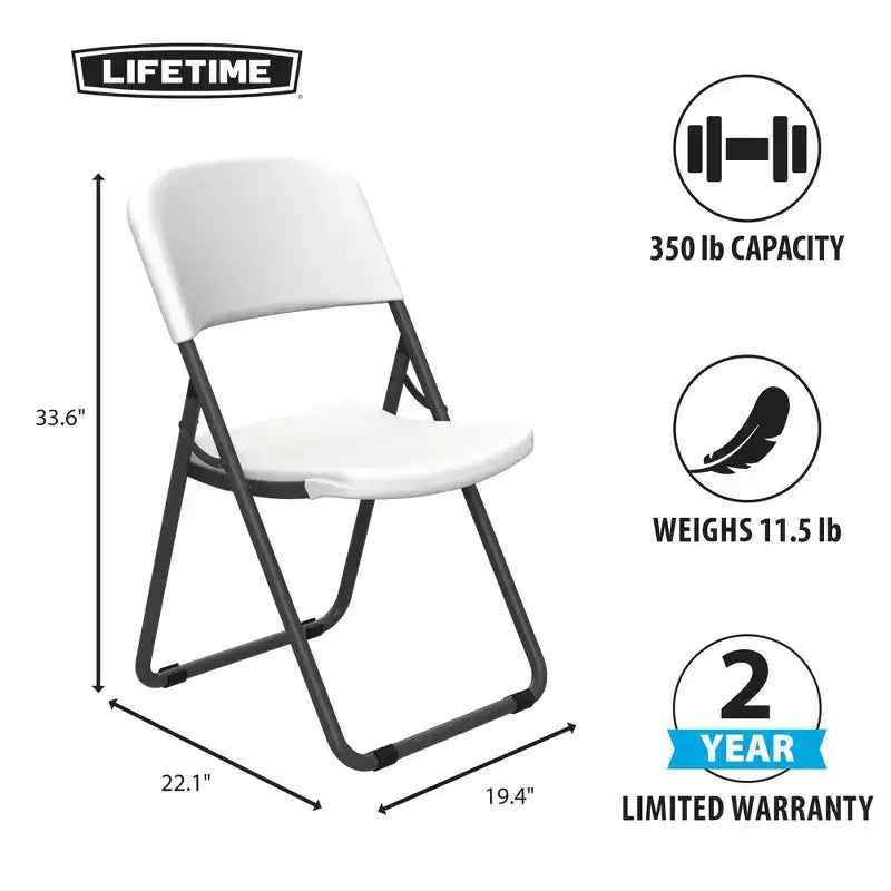 Chaise pliante à piétement en boucle, usage commercial léger, lot de 4 – Blanc, utilisation intérieure et extérieure